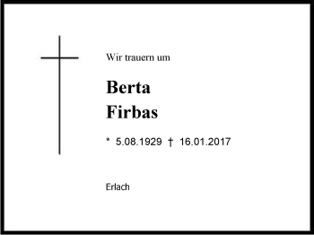 Traueranzeige von Berta  Firbas von Region Chiemgau