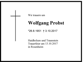 Traueranzeige von Wolfgang Probst von Region Chiemgau