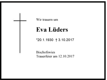 Traueranzeige von Eva Lüders von Region Berchtesgadener Land
