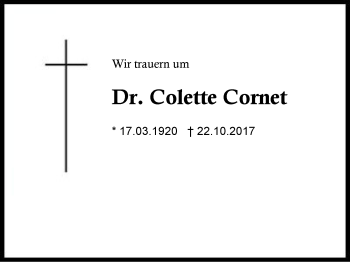 Traueranzeige von Colette Cornet von Region Berchtesgadener Land