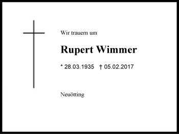 Traueranzeige von Rupert Wimmer von Region Berchtesgadener Land