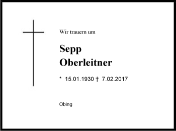 Traueranzeige von Sepp Oberleitner von Region Chiemgau