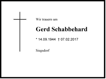 Traueranzeige von Gerd Schabbehard von Region Chiemgau