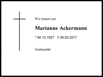 Traueranzeige von Marianne Ackermann von Region Chiemgau