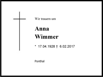 Traueranzeige von Anna  Wimmer von Region Chiemgau