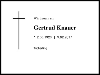 Traueranzeige von Gertrud Knauer von Region Chiemgau