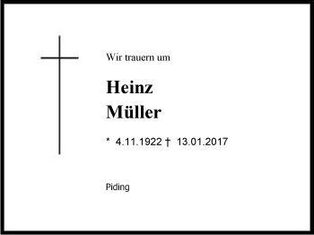 Traueranzeige von Heinz Müller von Region Berchtesgadener Land