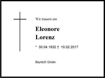 Traueranzeige von Eleonore Lorenz von Region Berchtesgadener Land