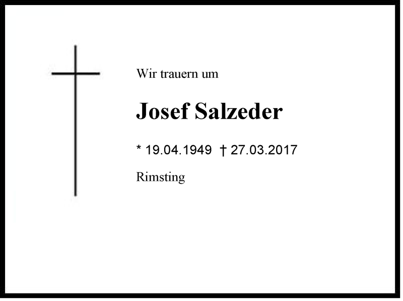  Traueranzeige für Josef Salzeder vom 29.03.2017 aus Region Chiemgau