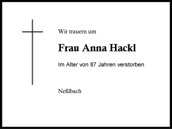 Traueranzeige von Anna Hackl von Region Berchtesgadener Land