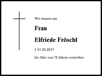 Traueranzeige von Elfriede Fröschl von Region Berchtesgadener Land