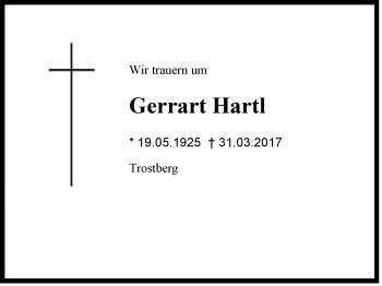 Traueranzeige von Gerrart Hartl von Region Chiemgau