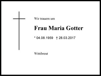 Traueranzeige von Maria Gotter von Region Berchtesgadener Land