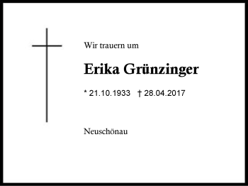 Traueranzeige von Erika Grünzinger von Region Berchtesgadener Land