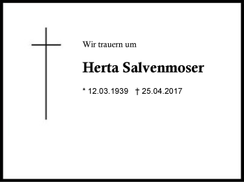 Traueranzeige von Herta Salvenmoser von Region Chiemgau
