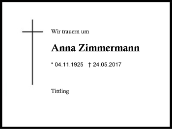Traueranzeige von Anna Zimmermann von Region Berchtesgadener Land