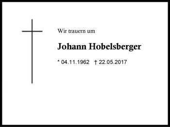 Traueranzeige von Johann Hobelsberger von Region Berchtesgadener Land