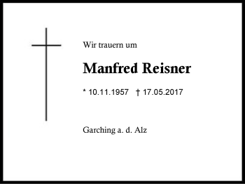 Traueranzeige von Manfred Reisner von Region Berchtesgadener Land