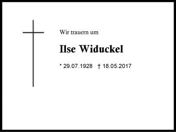 Traueranzeige von Ilse Widuckel von Region Berchtesgadener Land