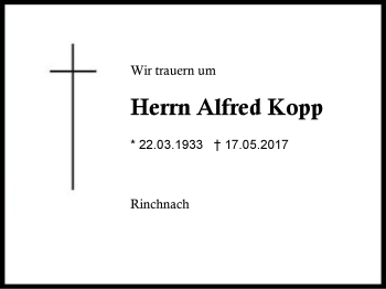 Traueranzeige von Alfred Kopp von Region Berchtesgadener Land