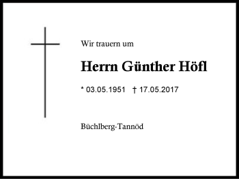 Traueranzeige von Günther Höfl von Region Berchtesgadener Land