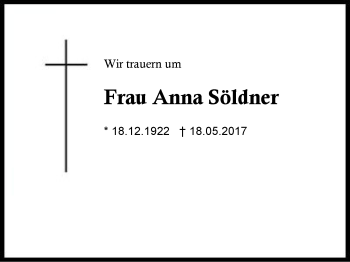 Traueranzeige von Anna Söldner von Region Berchtesgadener Land