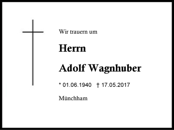 Traueranzeige von Adolf Wagnhuber von Region Berchtesgadener Land