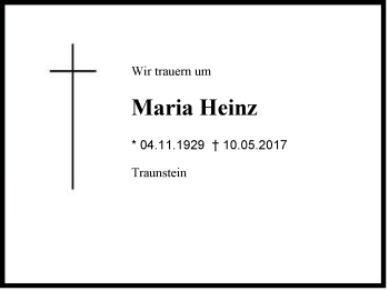 Traueranzeige von Maria Heinz von Region Chiemgau