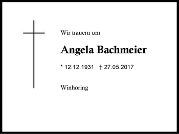 Traueranzeige von Angela Bachmeier von Region Berchtesgadener Land