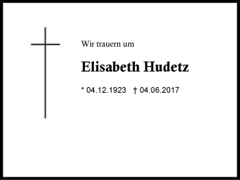 Traueranzeige von Elisabeth Hudetz von Region Chiemgau