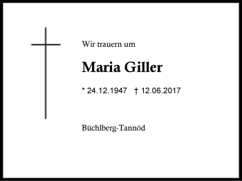 Traueranzeige von Maria Giller von Region Berchtesgadener Land