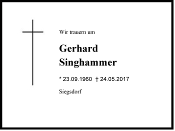 Traueranzeige von Gerhard  Singhammer von Region Chiemgau