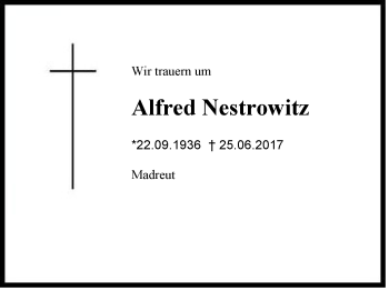 Traueranzeige von Alfred Nestrowitz von Region Chiemgau