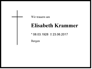 Traueranzeige von Elisabeth  Krammer von Region Chiemgau