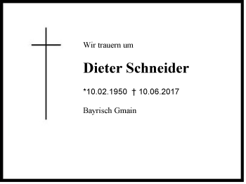 Traueranzeige von Dieter Schneider von Region Berchtesgadener Land