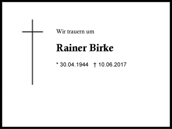 Traueranzeige von Rainer Birke von Region Berchtesgadener Land