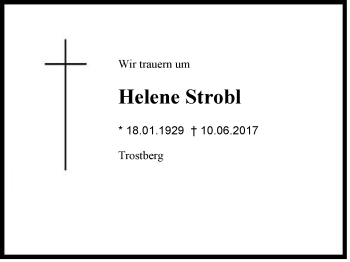 Traueranzeige von Helene  Strobl von Region Chiemgau