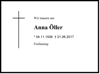 Traueranzeige von Anna Öller von Region Berchtesgadener Land