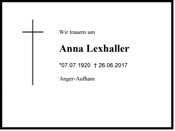 Traueranzeige von Anna Lexhaller von Region Berchtesgadener Land