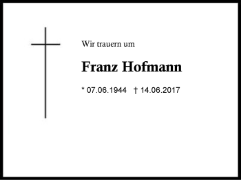Traueranzeige von Franz Hofmann von Region Berchtesgadener Land