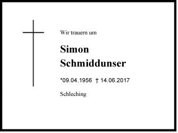 Traueranzeige von Simon Schmiddunser von Region Chiemgau