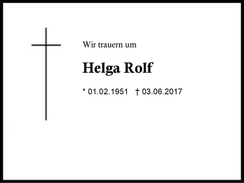 Traueranzeige von Helga Rolf von Region Chiemgau