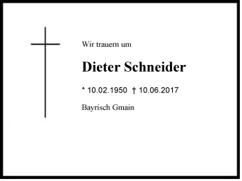 Traueranzeige von Dieter Schneider von Region Berchtesgadener Land