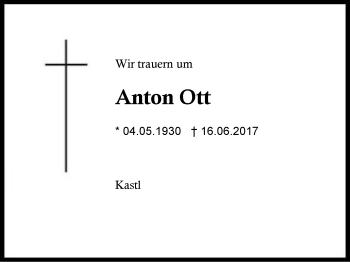 Traueranzeige von Anton Ott von Region Berchtesgadener Land