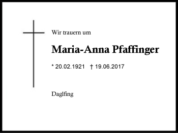 Traueranzeige von Maria-Anna Pfaffinger von Region Berchtesgadener Land