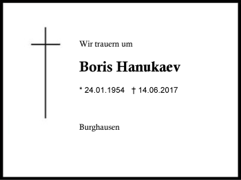 Traueranzeige von Boris Hanukaev von Region Berchtesgadener Land