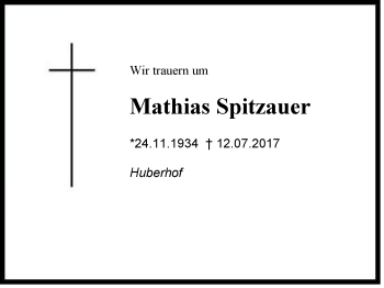 Traueranzeige von Mathias Spitzauer von Region Chiemgau