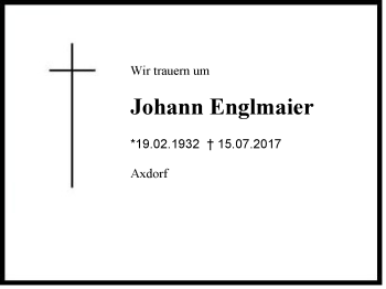 Traueranzeige von Englmaier Johann von Region Chiemgau