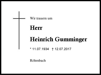 Traueranzeige von Heinrich Gumminger von Region Berchtesgadener Land