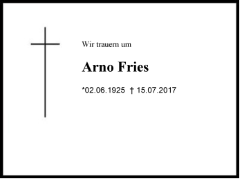 Traueranzeige von Arno Fries von Region Berchtesgadener Land